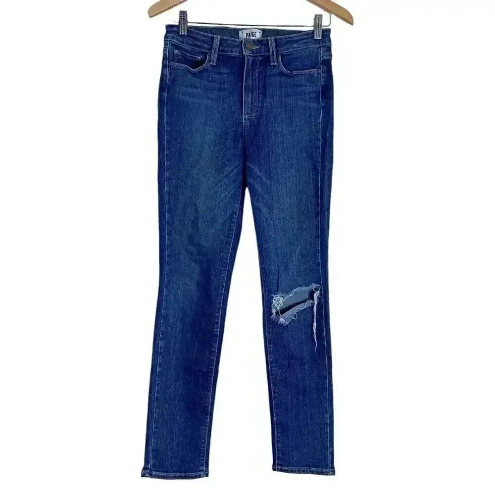 Paige Hoxton Crop Rollup Dark Wash Midrise Skinny Jeans Mid Rise Women's Size 28